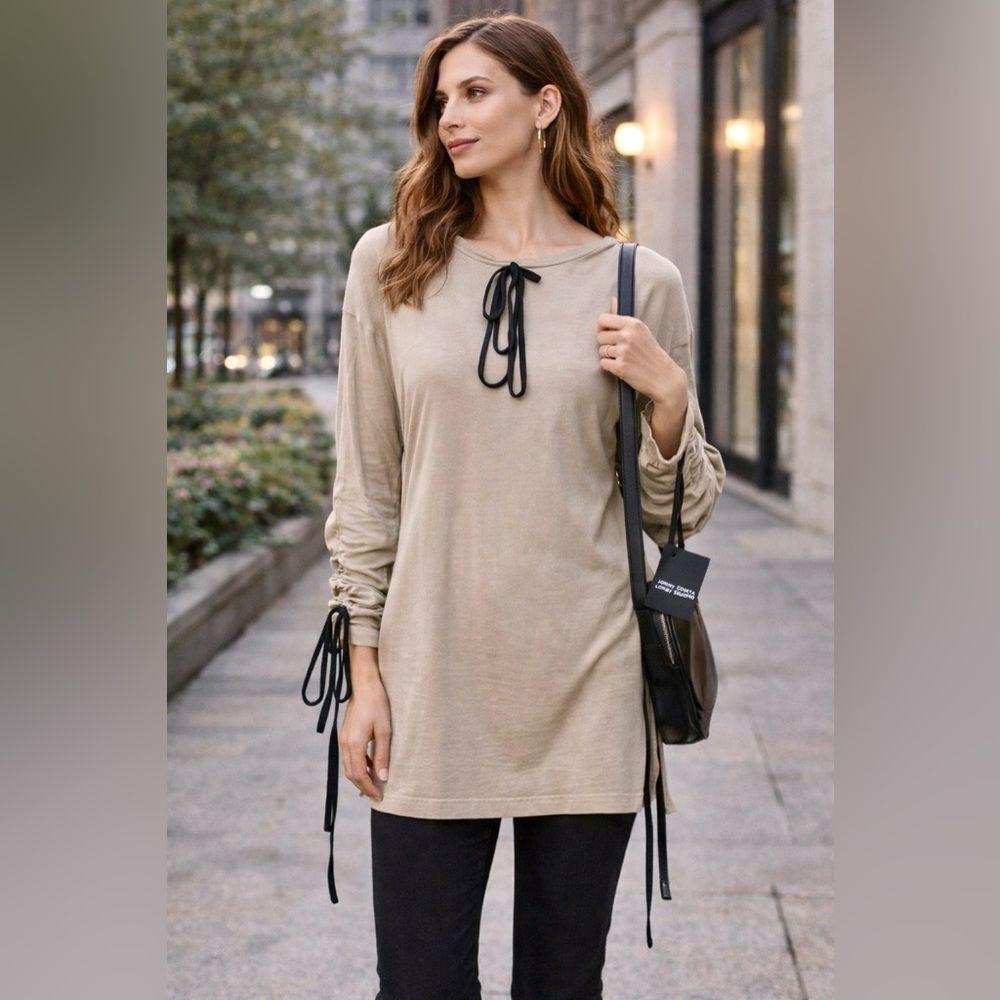 Jonny Cota Studio Bamboo Tie-Sleeve Tunic Top in Neutral (NWT)